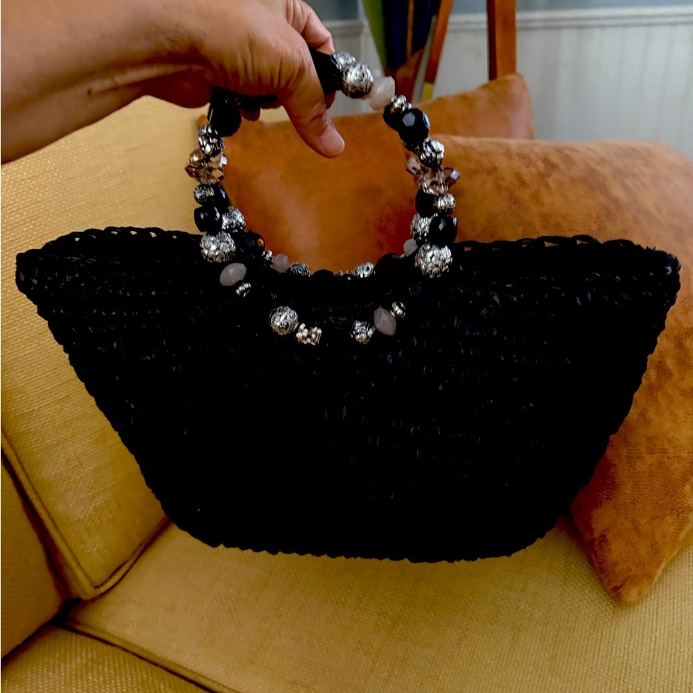 Kelly & Katie Black Woven Beaded Jewel Handle’s Shoulder/Tote Bag